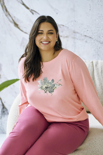 Dámske pyžamo Patricia 3471 TARO - bavlnené, 7/8 rukáv, marhuľové a pohodlné