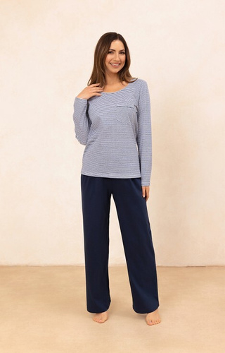 715 Dámske pyžamo Regina námornícka modrá - bavlna, pruhované tričko s vreckom