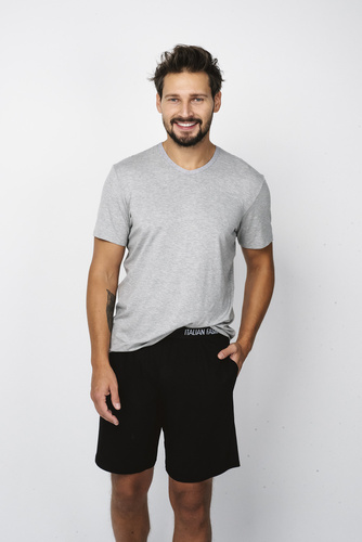Dallas Pánske pyžamo s krátkym rukávom, šortky Italian Fashion- melange/black