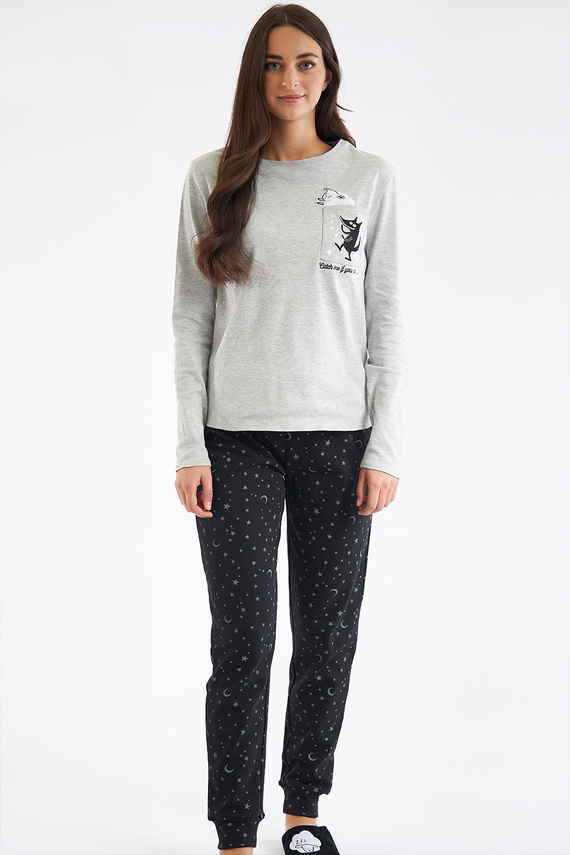 Shearly Dámske pyžamo Sorbetto grey - 100% bavlna, 3D aplikácia, nohavice so šnúrkou