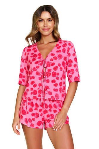 7362 Doctor Nap - dámske viskózové pyžamo, viazaná blúzka + šortky | 100% viskóza, poľská výroba - ružové