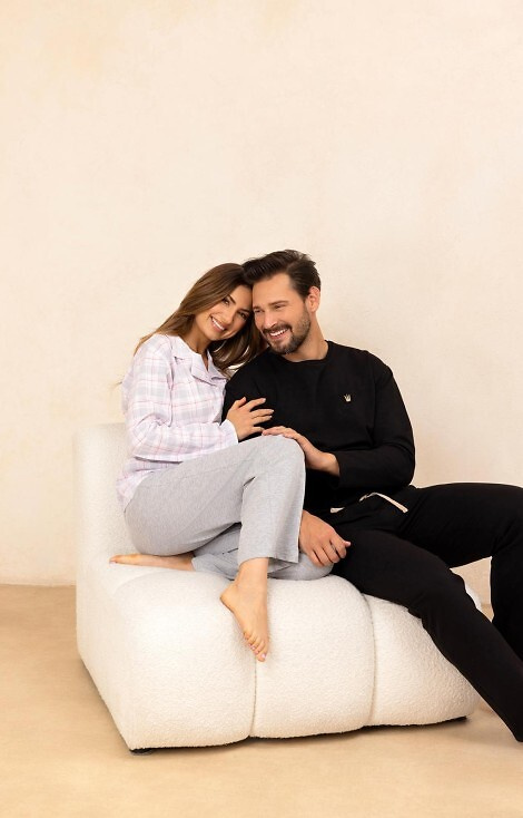 727 Dámske pyžamo Regina sivá - 100% bavlna, kockovaná košeľa na gombíky