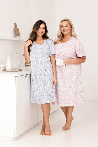 Dámska nočná košeľa 018 Regina blue- 100% bavlna Premium, gombíky, krčok, pohodlný spánok každú noc