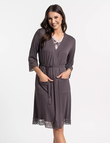 Dámsky župan Moraj PDSZ4300-003 z viskózy s čipkou, viazací