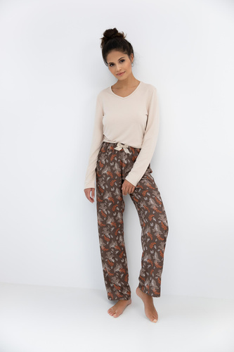 Dámske pyžamo Shelby Sensis - viskóza, tričko s dlhým rukávom a vzorované nohavice