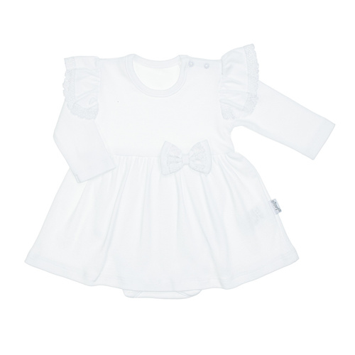 169392 Šaty s dlhým rukávom Nicol - biele, bavlnené, s čipkou