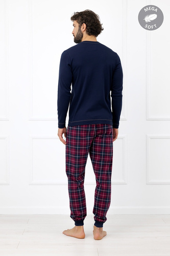 Italian Fashion Brajan pánske pyžamo Mega Soft dlhé nohavice káro tmavomodrá