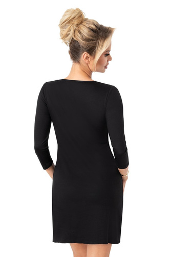 Nočná košeľa Donna Margo čierna - viskóza, čipka, 3/4 rukáv, dĺžka pred kolená