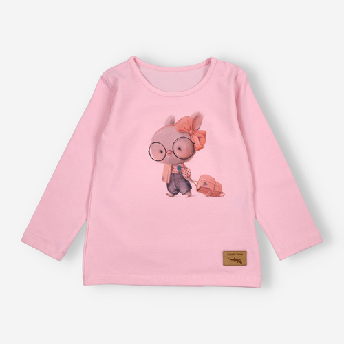 KAR-3011 Dievčenská blúzka s dlhým rukávom Lagarto Verde pink - štýlová, bavlna, poľská výroba