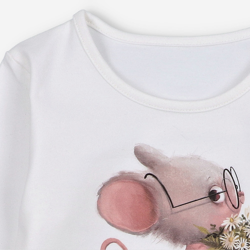 KAR-3008 Dievčenská blúzka s dlhým rukávom Lagarto Verde ecru - štýlová, bavlna, poľská výroba