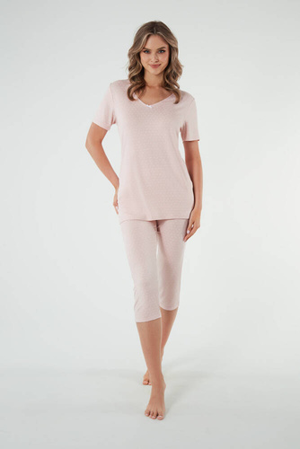 Puntini Dámske pyžamo s krátkym rukávom, 3/4 nohavice Italian Fashion - púdrovo ružová