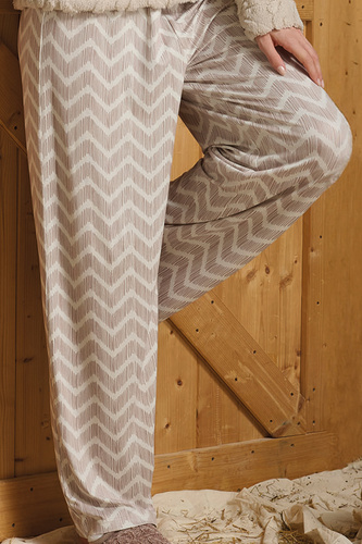 Sofie Dámske pyžamo Sorbetto beige - teplé sherpa, palazzo, elegantné a mäkké