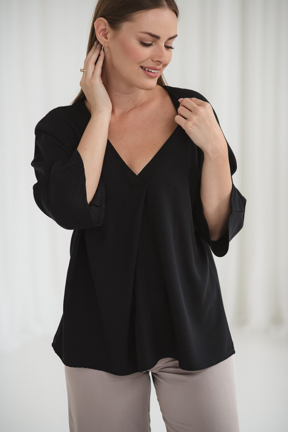 Mamafullness Tehotenská blúzka na dojčenie Milk&Love čierna- viskóza, 3/4 rukáv, oversize