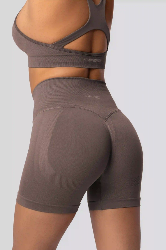 Spaio PUSH-UP PRO modelujúce bezšvové šortky fitness vysoký pás taupe