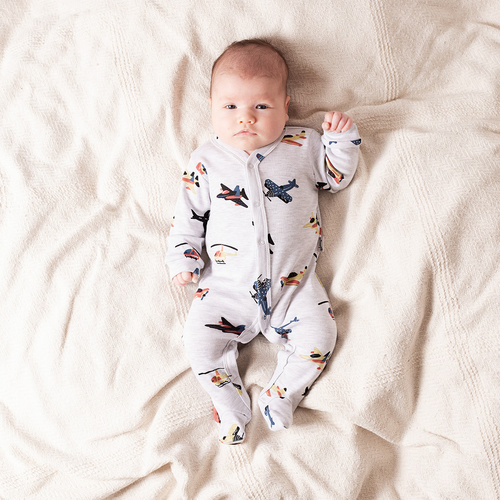 219031 Willy detský paplón Nicol - bavlna, sivý s lietadlami