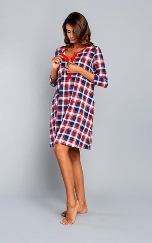 Nočná košeľa Rugia pre tehotné a dojčiace ženy s 3/4 rukávmi Talianska móda - tmavomodrá