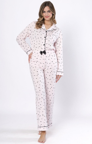 Dámske pyžamo Laveza Alka 1618 svetloružové - bavlnené, s dlhým rukávom, zapínané na gombíky
