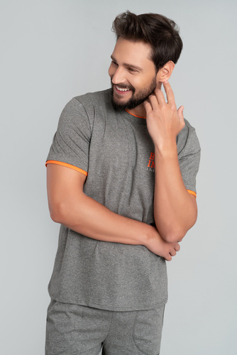 Marek Pánske pyžamo s krátkym rukávom, 3/4 nohavice Talianska móda - medium melange