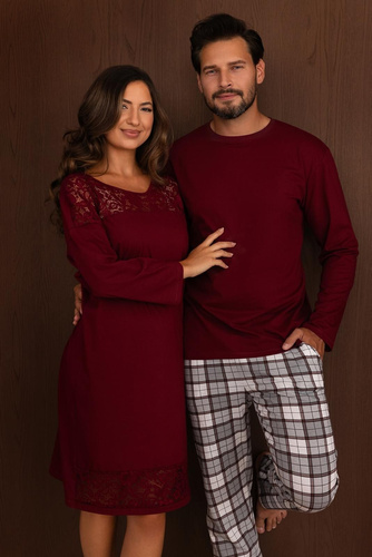 Dámska nočná košeľa Regina 2014 100% bavlna čipka elegantná bordová