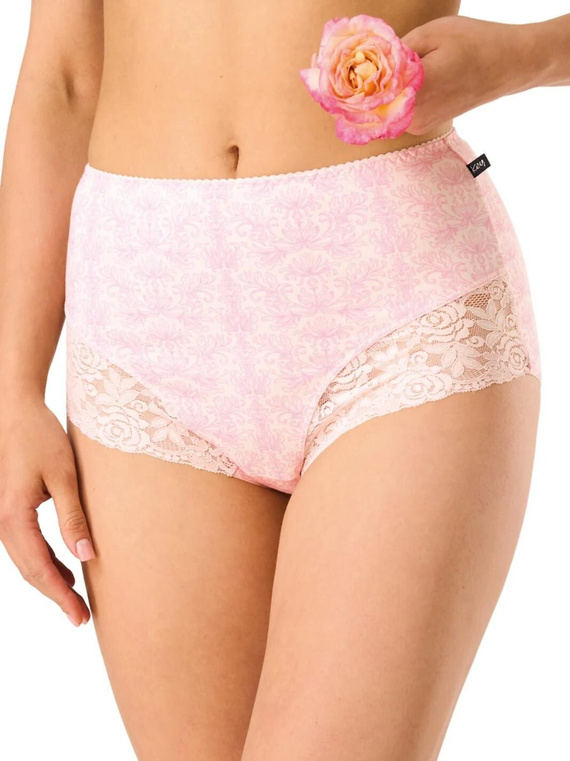 Dámske nohavičky LPF 585 ružovo-fialové maxi bikini, 95% bavlna, elastan, čipkový detail