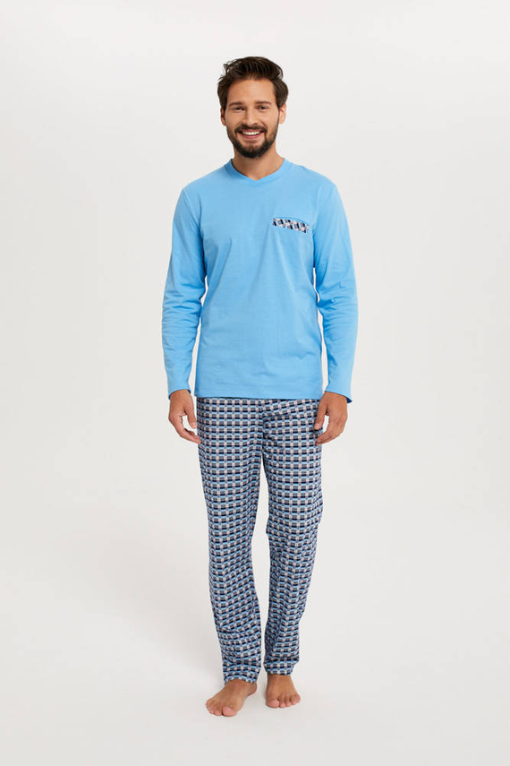 Jaromir Pánske dlhé nohavice s dlhým rukávom Talianska móda - modrá/print