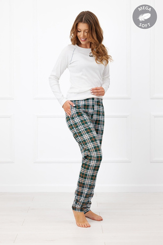 Dámska bavlnená dlhá pyžama Italian Fashion Arwena MEGA SOFT kockovaná ecru