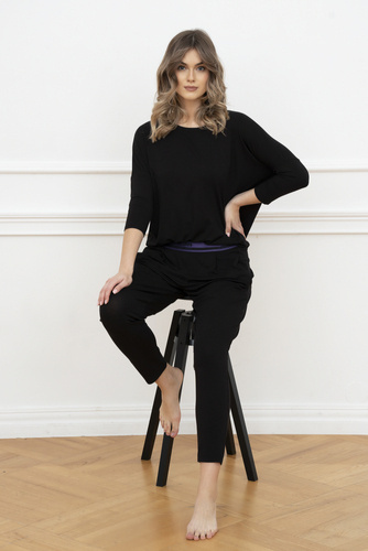 Štýl Dámsky set s 3/4 rukávmi, dĺžka.talianske módne nohavice čierne