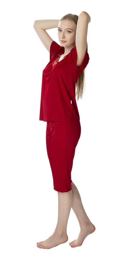 3639 Matylda Dámske pyžamo Mewa burgundy-viskóza hodváb, poľský výrobok, 3/4 dĺžka