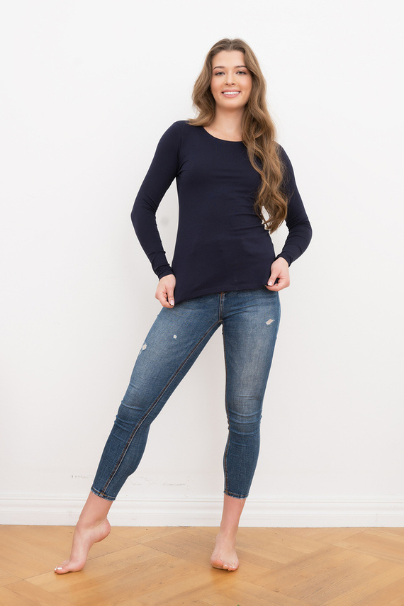 Blúzka Ibiza Dámska talianska móda s dlhým rukávom - tmavomodrá