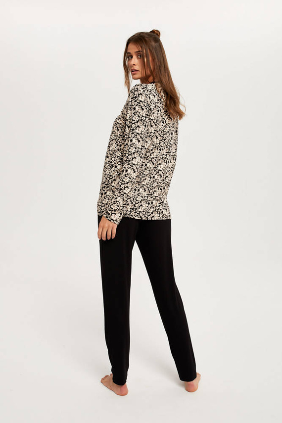 Abisynia Dámske pyžamo s dlhým rukávom a dlhými nohavicami Italian Fashion - potlač/čierna