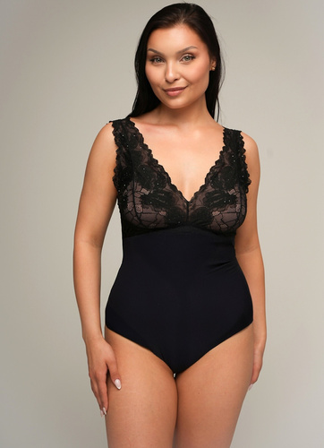 Dámske body Ava 022 Shimmer black - viskóza, čipka, zapínanie na cvočky