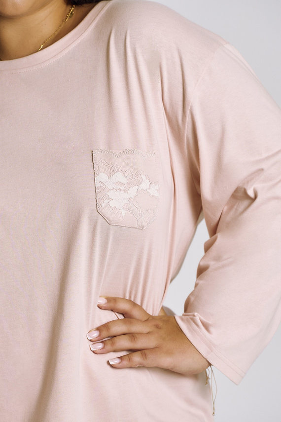 Nori 3468 Taro dámske pyžamo ružové bavlnené 7/8 rukáv pohodlné