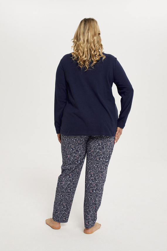 Sajna Dámske pyžamo s dlhým rukávom a dlhými nohavicami Italian Fashion - námornícka modrá/potlač