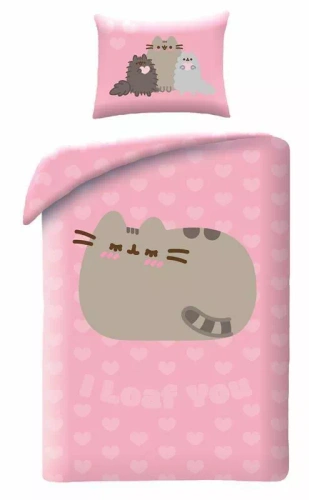 Bavlnené obliečky Halantex Pusheen 140x200 ružové s obliečkou na vankúš 70x90