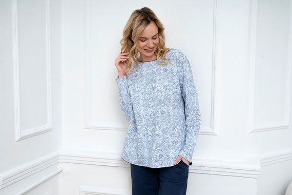 Gracjela Dámske pyžamo s dlhým rukávom a dlhými nohavicami Italian Fashion - modrá/zelená potlač