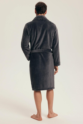 Pánsky župan Henderson 43379 Nandu sivý - viazaný v páse, dĺžka pred kolená