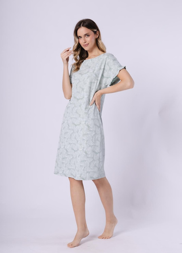 Dámska nočná košeľa 1728 Elif Leveza pea - 100% bavlna, krátky rukáv s volánom, kvetinová potlač, dĺžka pred kolená