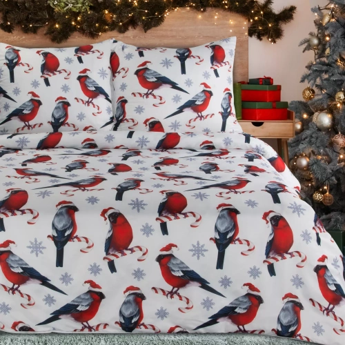Melódia Vianočné posteľné prádlo z mikrovlákna Eurofirany červené zdobené vianočnou potlačou