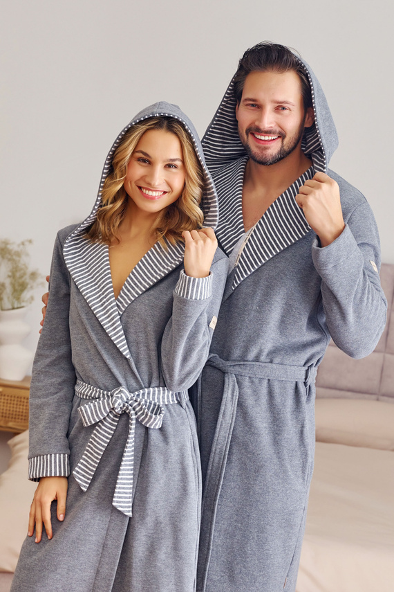 7229 Dámsky župan Doctor Nap - bavlna, kapucňa, elegantné lemovanie - tmavosivý