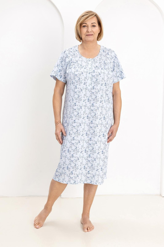 Dámska nočná košeľa 018 Regina blue- 100% bavlna Premium, gombíky, krčok, pohodlný spánok každú noc