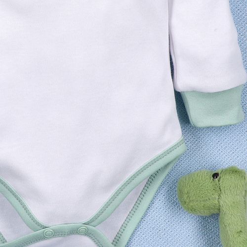 ABN-5565 Dino Explorer Body z organickej bavlny Nini white- organická bavlna, dlhý rukáv