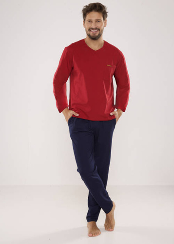 683 Kevin Forex Pánske pyžamo - bordová - tmavomodrá