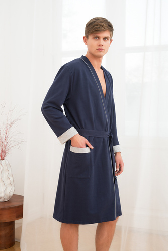 Gabriel Pánsky župan s vreckami Italian Fashion - tmavomodrý/melanžový