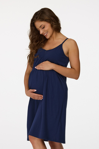nie. 25 Tehotenská nočná košeľa Senizo navy blue - 100% bavlna, dojčiaci zips, ramienka