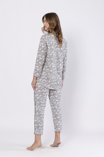 1609 Bronia Leveza pyžamo čierne - klasické, zapínanie na gombíky, dlhý rukáv