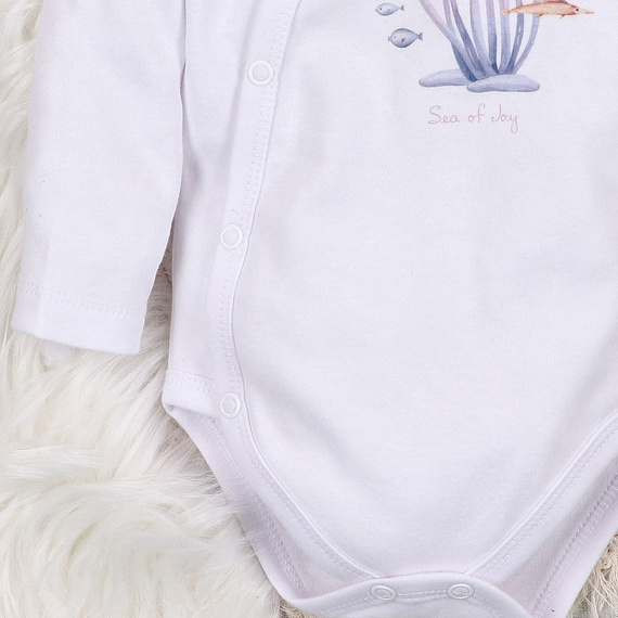ABN-5472 Underwater World obálkové body s dlhým rukávom Nini white- organická bavlna, pre bábätká