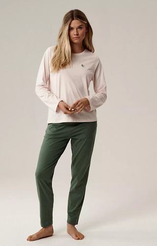 NLP-498 Atlantic pink-green - dámske bavlnené pyžamo s dlhým rukávom a nohavicami