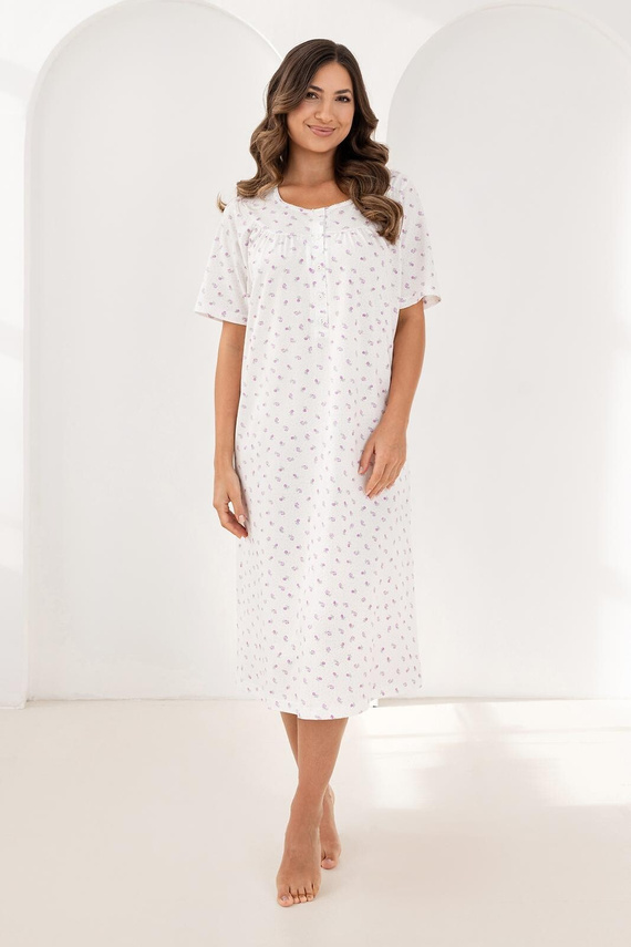 019 Regina Fialová nočná košeľa - dlhá, bavlnená, s výstrihom na gombíky