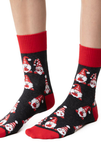 ART.136 Dámske vianočné ponožky Steven graphite melange 149- bavlnené, teplé, zimný vzor