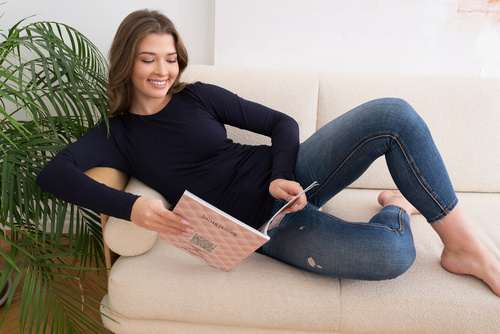 Blúzka Ibiza Dámska talianska móda s dlhým rukávom - tmavomodrá